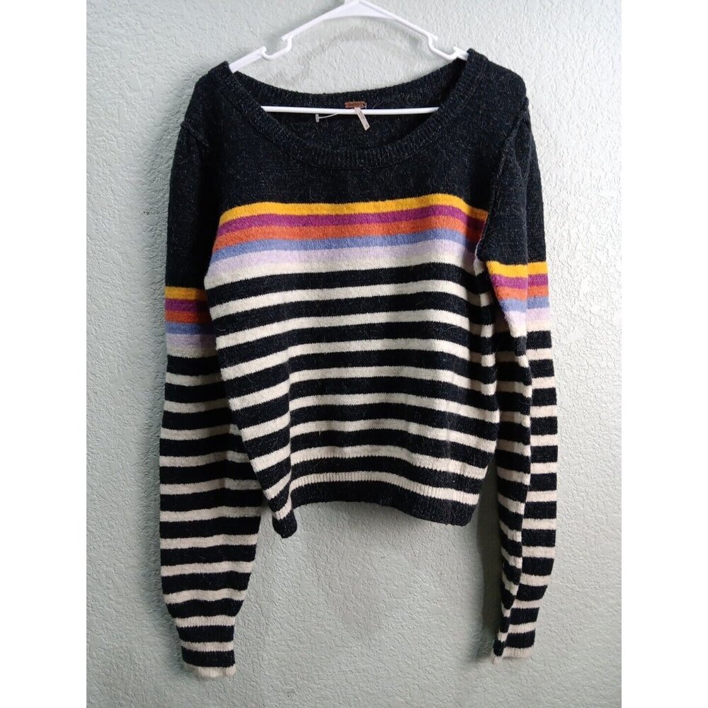 Free People Complete Me Sweater Size Medium Alpaca Cotton Boho Rainbow Mod Retro